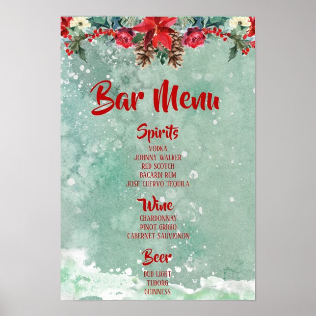 Póster Menú Festive Holidays Bar con temática invernal (Frente)