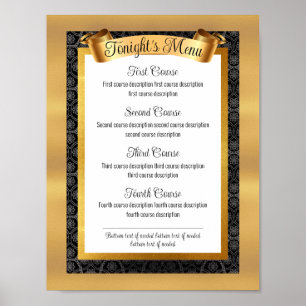 Póster Menú gourmet para la cena de Faux gold fiesta