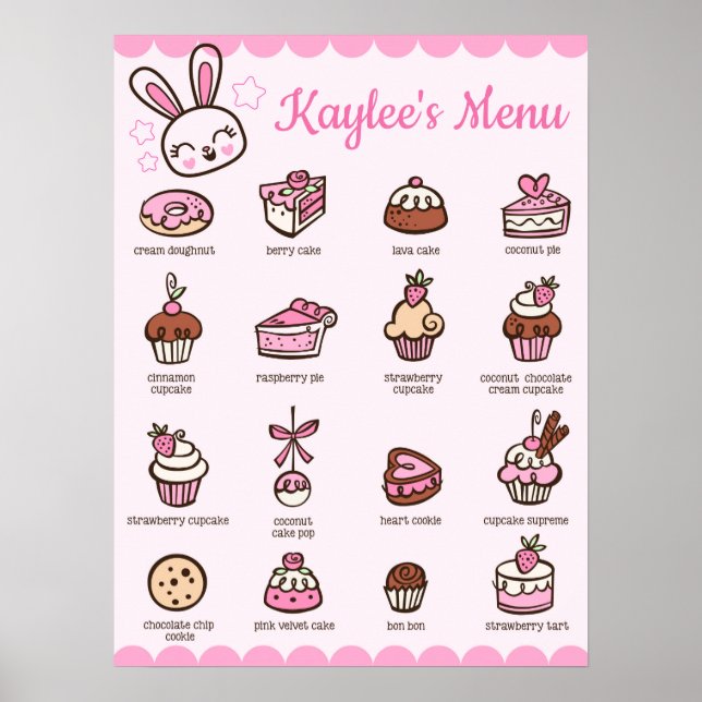 Póster Menú grande Kawaii Bakery Poster con tu nombre (Frente)