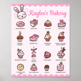 Póster Menú Kawaii Bakery con tu nombre