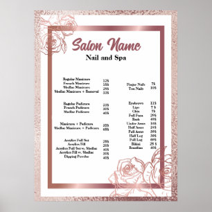 Póster Menú Lista de precios de Salon Nail de Belleza Ros