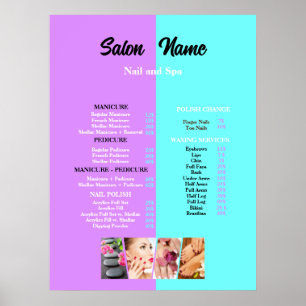 Póster Menú Lista de precios de Salon Nail Salon de Belle