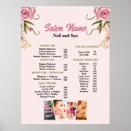Póster Menú Lista de precios de Salon Nail Salon Pink Flo