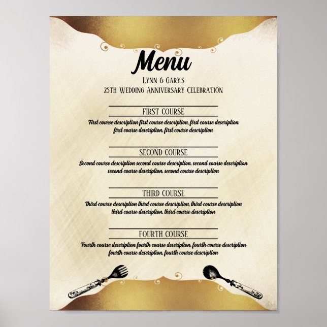 Póster menú para eventos de faux gold de la parrilla vint (Frente)