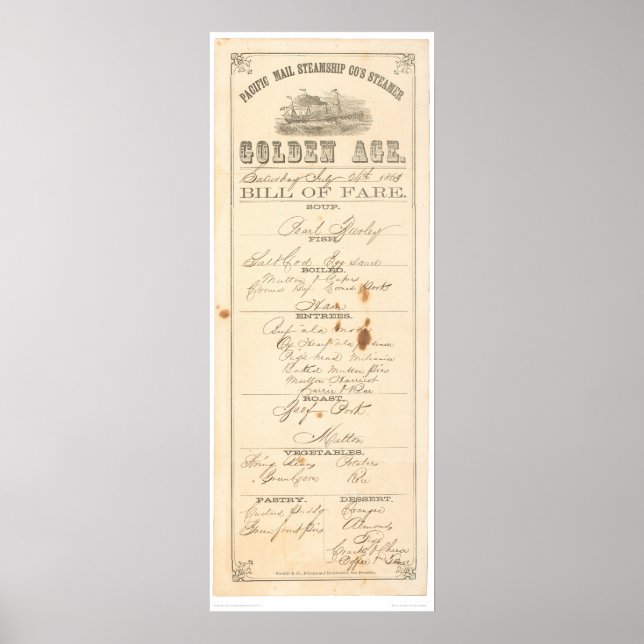 Póster Menú para vapor "Edad de Oro" (1276A) (Frente)