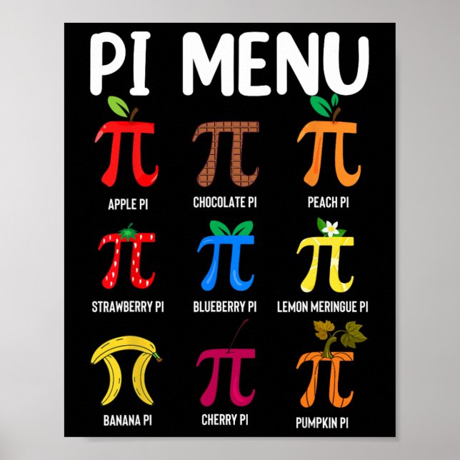 Póster Menú Pi 3.14 Símbolo Pi - Profesor de Matemáticas  (Frente)