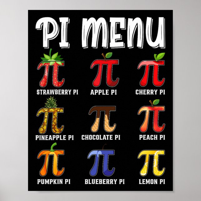 Póster Menú Pi Divertido Pi 3.14 Profesor de Matemáticas  (Frente)