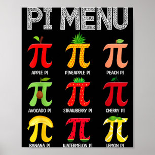 Póster Menú Pi Fruta Feliz Día Pi Profesor de Matemáticas