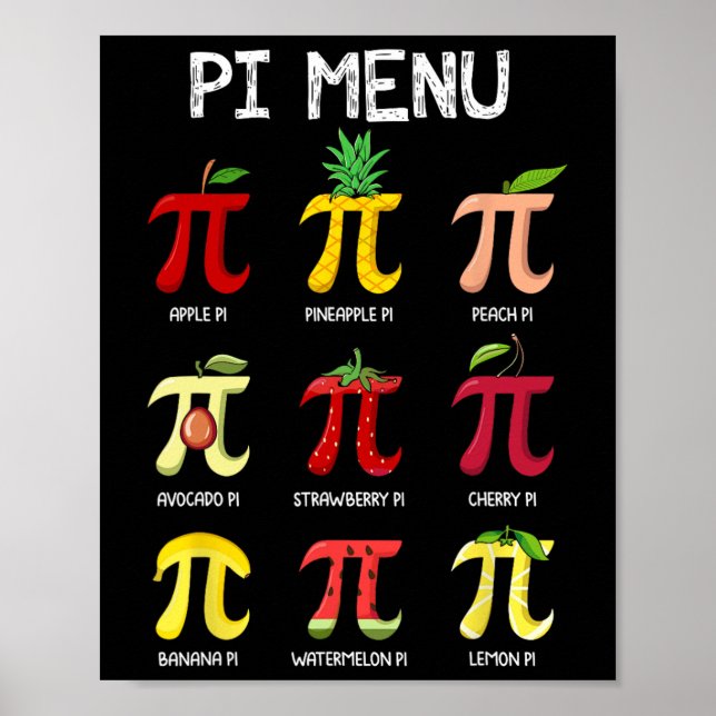 Póster Menú Pi Pie Math Day Matemáticas Maestra Maestra P (Frente)