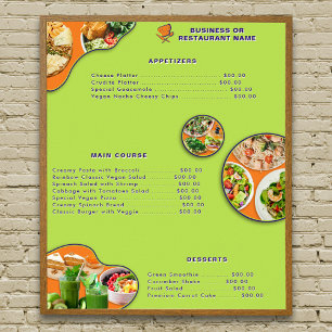 Póster Menú Profesional de Comida Vegana Naranja Purpura