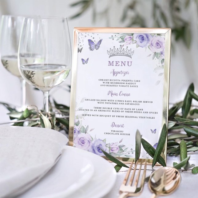Póster Menú Quinceañera de mariposa floral de lavado mora (Subido por el creador)