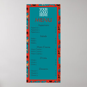 Póster Menú Red Verde azulada Floral Cafetería