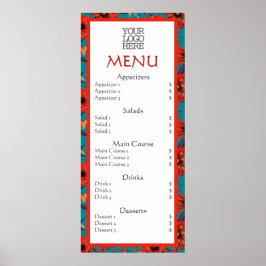 Póster Menú Red Verde azulada Floral Cafetería