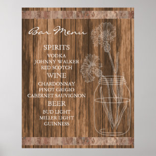 Póster Menú Rustic Country Barn Wood Bar