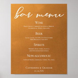 Póster Menú Rustic Gold Earth Tone Fall Wedding Bar