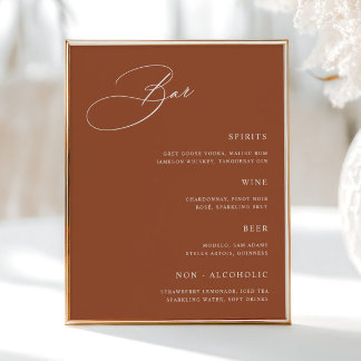 Póster Menú simple de barra de Boda de Terracota