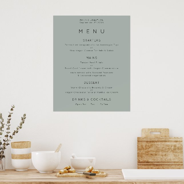 Póster Menú simple de Boda verde de Sage de Silvery (Cocina)