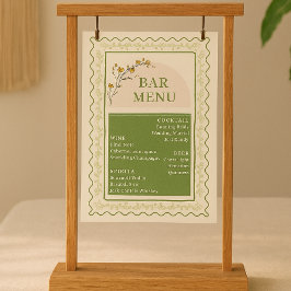 Póster Menú Vintage Green & Cream Floral Bar Bebe
