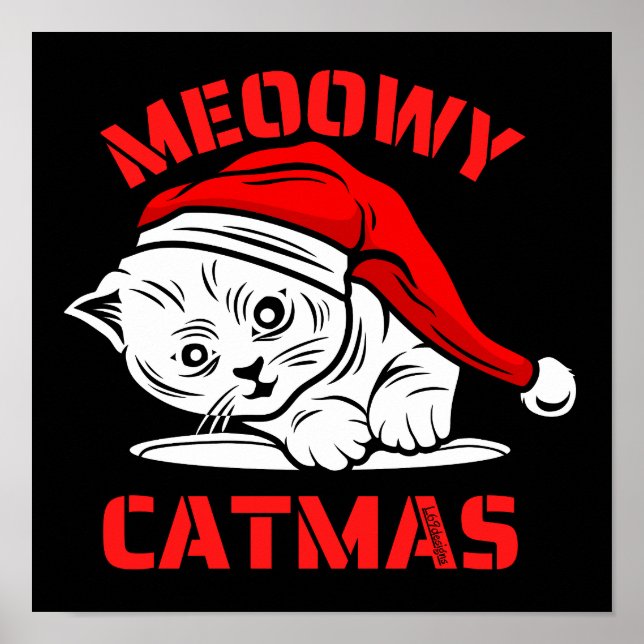 Póster MEOOWY CATMAS navidades graciosos gato (Frente)