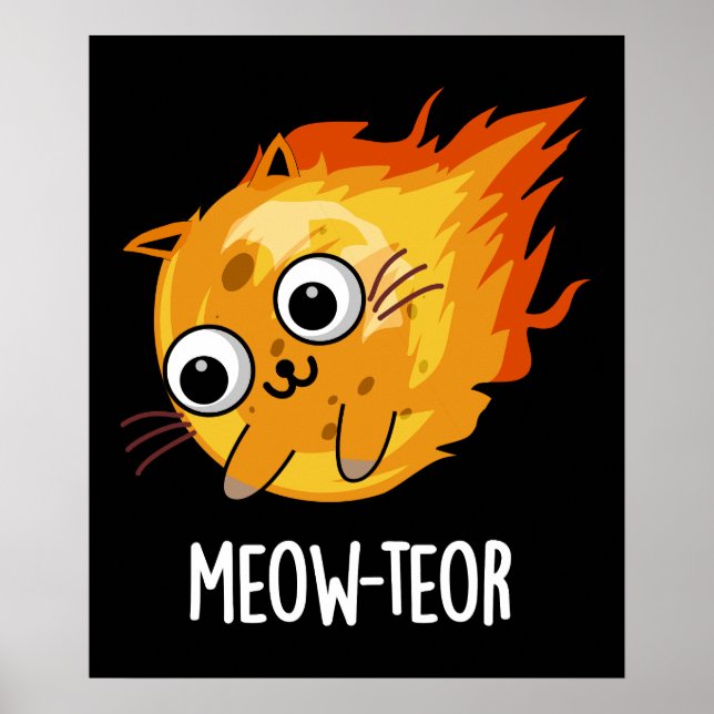 Póster Meow-teor Funny Meteor Pun Dark BG (Frente)