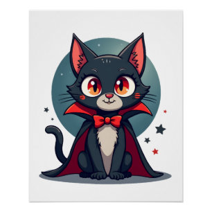 Póster Meowcula Gato Divertido Vampiro Drácula Halloween