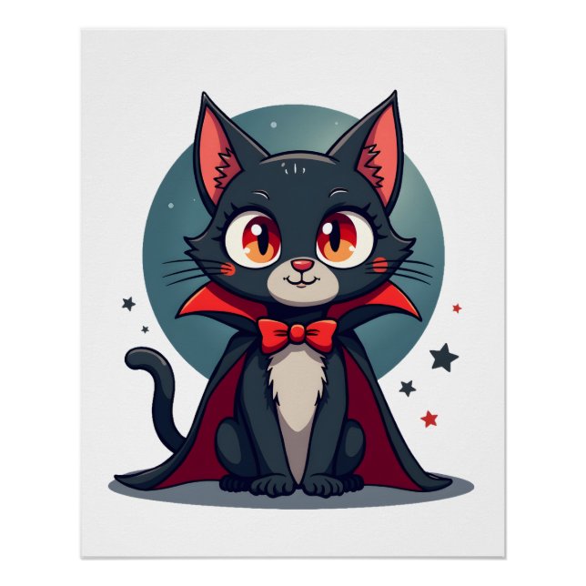 Póster Meowcula Gato Divertido Vampiro Drácula Halloween (Anverso)