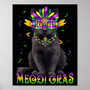 Póster Meowdi Gras Carnaval Amante de los Gatos Nueva Orl