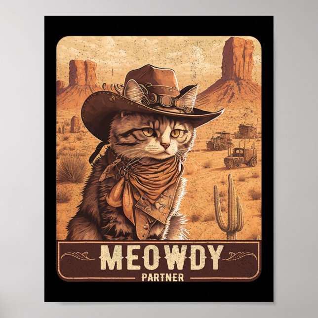 Póster ¡Meowdy! Funny Country Music Cat Cowboy Gorra Post (Frente)