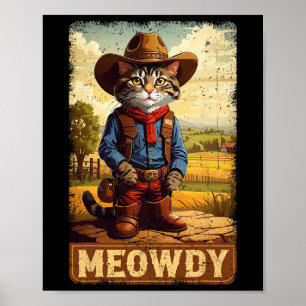 Póster Meowdy Funny Country Side Cat Gorra Vintage Cowboy