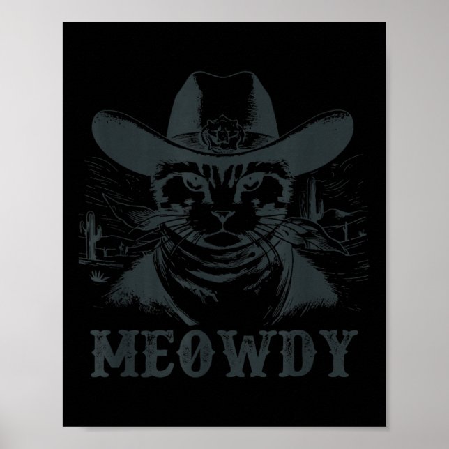 Póster Meowdy - Mashup Entre Meow Y Howdy - Gracioso Gato (Frente)