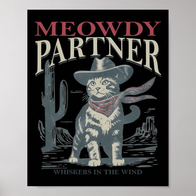 Póster Meowdy Partner Whiskers In The Wind Cat Cowboy Gor (Frente)