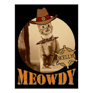 Póster Meowdy Texan Cat Cowboy Sheriff Personalizado