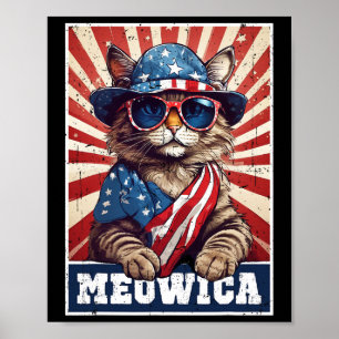 Póster Meowica 4 de julio gato bandera americana gato div