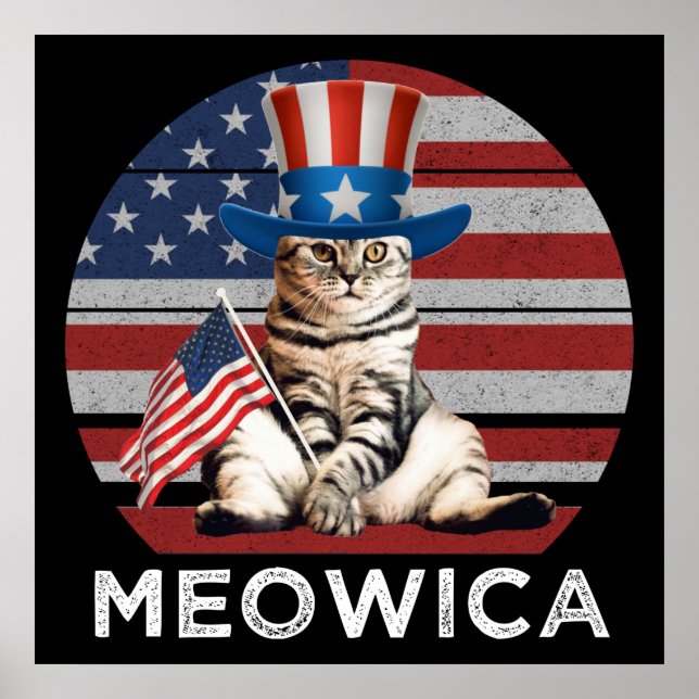 Póster Meowica 4 De Julio Gato Patriótico Estadounidense (Frente)
