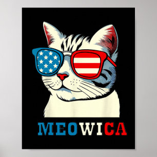 Póster Meowica 4 De Julio Gato Sombra Bandera Estadounide