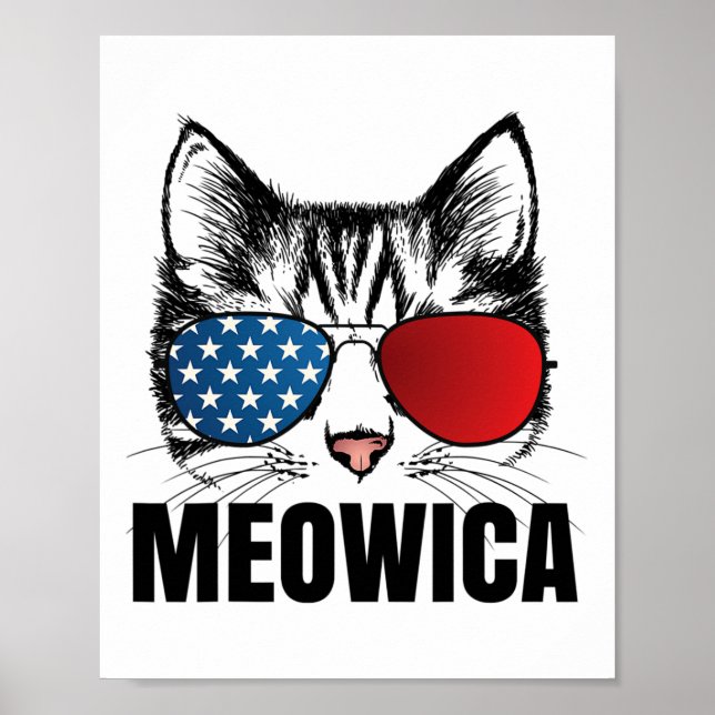 Póster Meowica Americat 4 De Julio Bandera Estadounidense (Frente)