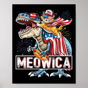 Póster Meowica Cat T Rex Dinosaur 4 De Julio American Fl