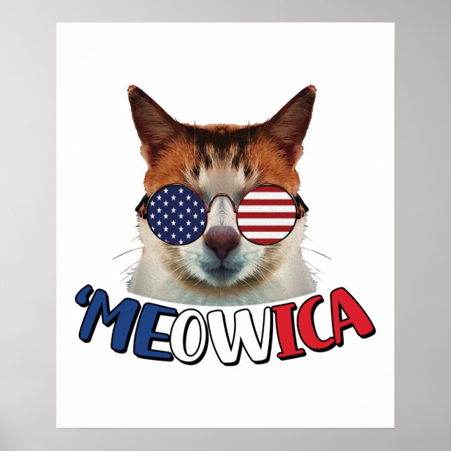 Póster Meowica Cat USA 4 de Julio Gato Lover Gracioso (Frente)