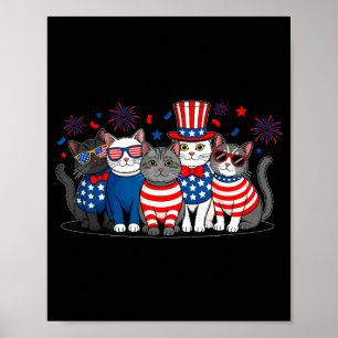 Póster Meowica gato 4 de julio bandera americana patrióti