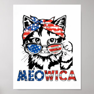 Póster Meowica Gato Gafas De Sol Bandera Americana 4 De J