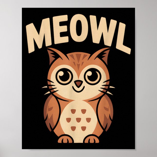 Póster Meowl Cat Owl Hybrid Funny Meme Brain Rot Gen Alph (Frente)
