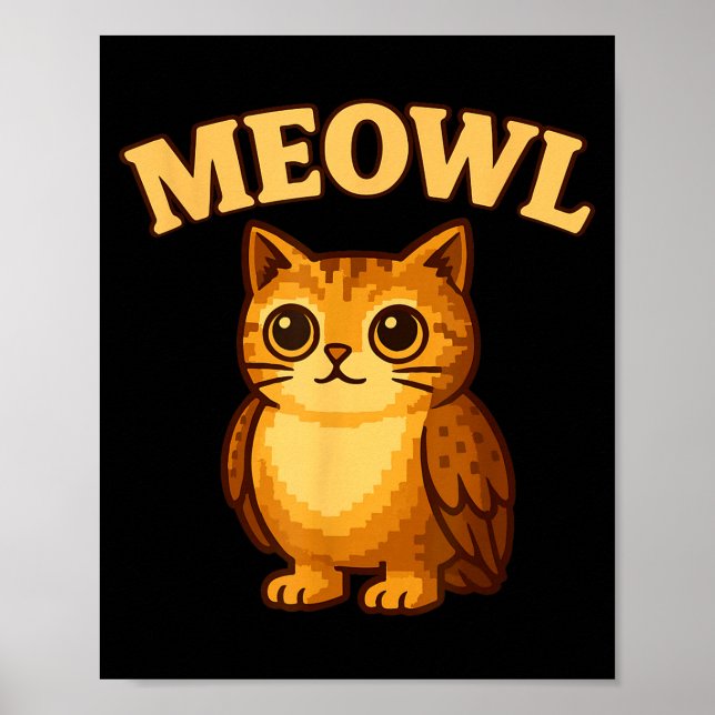 Póster Meowl - Funny Meow Cat Owl Brainrot Meme Teen Kids (Frente)