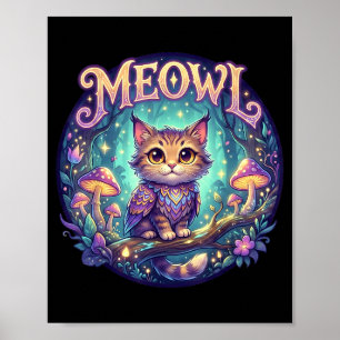 Póster Meowl Gato Búho Meme Cerebroputo Niños Tontos Mald