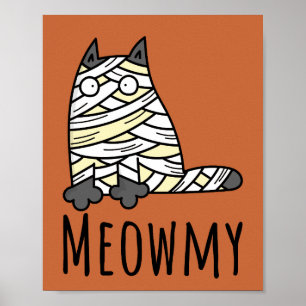 Póster Meowmy Mummy Cat - Mascota divertida Halloween