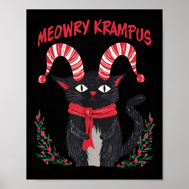 Póster Meowry Krampus Funny Krampus Is Coming To Town Cat (Frente)