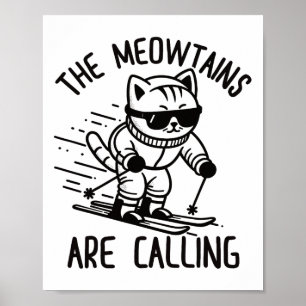 Póster Meowtains Está Llamando Graciosa Pista De Nieve Pa