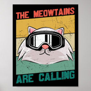 Póster Meowtains Gato Esquí Snowboard Snowboarding Esquí