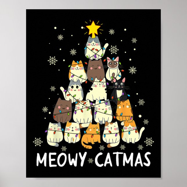 Póster Meowy Catmas Cat Árbol de Navidad Chicas Boys Fu (Frente)