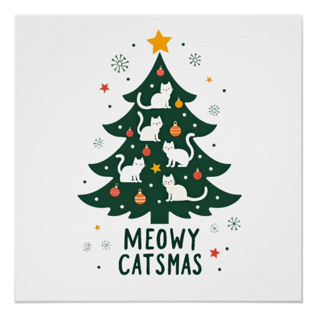 Póster Meowy Catmas Cat Christmas Tree Xmas Funny Santa C (Anverso)