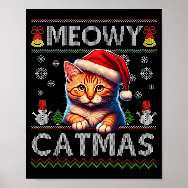 Póster Meowy Catmas Cat Santa Christmas Kitten Xmas Ugly  (Frente)